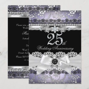 Convite Laço Pérola Prata Roxo 25º Aniversário
