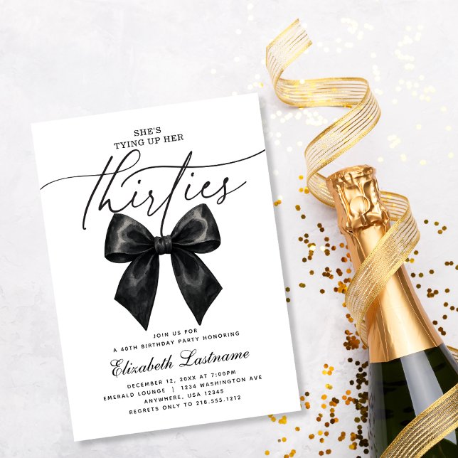 Convite Laço Preto Amarrando os Trinta Anos de Idade Fazen (Black Bow Tying Up Her Thirties 40th Birthday Invitation
Celebrate the milestone of forty with timel)