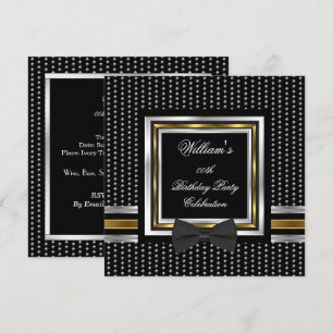 Convite Laço Preto Dourado Prata Studs Festa de Aniversári