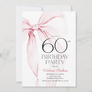 Convite Laço Rosa Aniversário de 60 anos Elegante Feminino