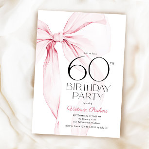 Convite Laço Rosa Aniversário de 60 anos Elegante Feminino