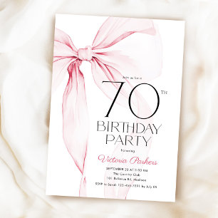 Convite Laço Rosa Aniversário de 70 anos Elegante Feminino