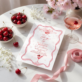 Convite Laço rosa coquette cereja no topo 1º aniversário
