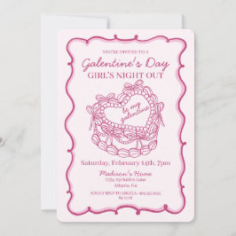 Convite Laço Rosa Coração Retrô Coquette Bolo Galentine