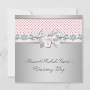 Convite Laço Rosa Cruz Meninas Rosa Batismo Batizado