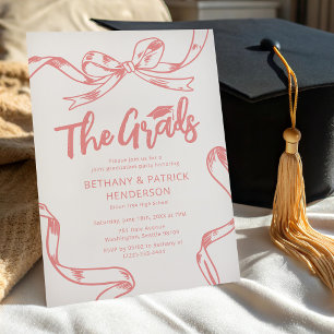 Convite Laço Rosa Doodle Festa de Formatura Conjunta