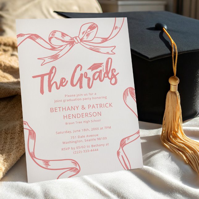 Convite Laço Rosa Doodle Festa de Formatura Conjunta (Criador carregado)