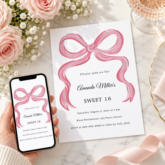 Convite Laco rosa doodle Sweet 16 (Criador carregado)