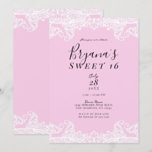 Convite Laço Rosa e Branco Festa Elegante de Doce 16 Anos