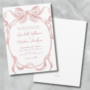 Convite Laço Rosa Elegante e Caprichoso para Casamento