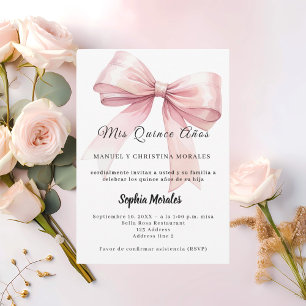 Convite Laço rosa elegante Quinceanera
