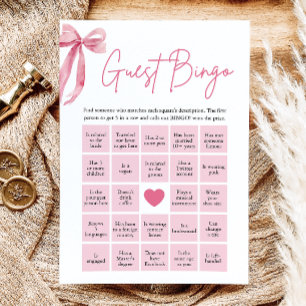 Convite Laço Rosa Encontre o Convidados Bingo Jogo de Chá