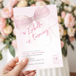 Convite Laço Rosa na Moda Elegante Inverno Aniversário de 