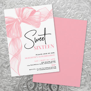 Convite Laço Rosa Sweet Sixteen 16º Aniversário