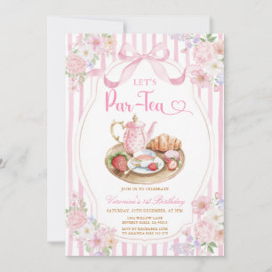 Convite Laço Rosa Vamos Par-tea Menina Aniversário Listra