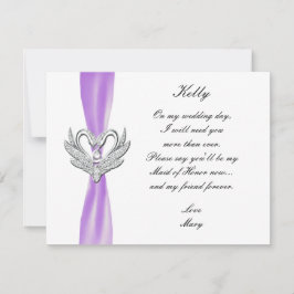 Convite Laço Roxo Cisnes Prata Carta de Dama de Honra