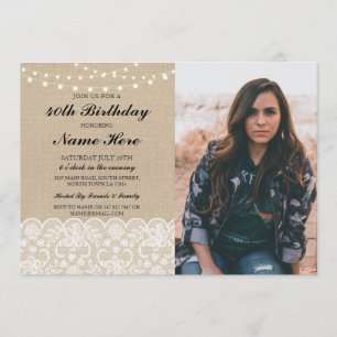 Convite Laço rústico de serapilheira da festa de