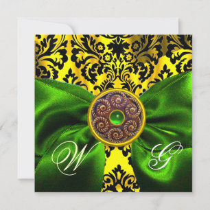 Convite LAÇO VERDE DAMA Dourado Amarelo Preto MONOGRAMA
