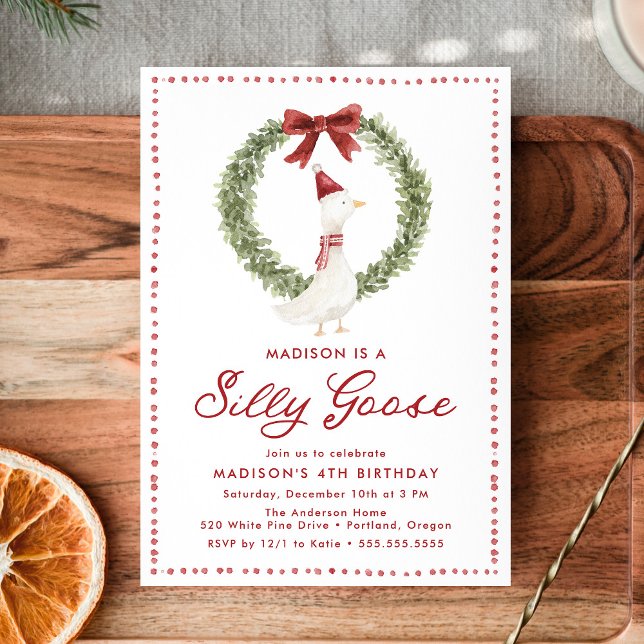 Convite Laço Vermelho de Natal Silly Goose Aniversário (Criador carregado)