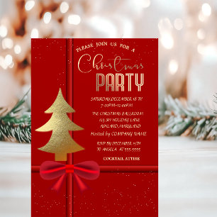 Convite Laço Vermelho Elegante, Árvore de Natal Empresa de