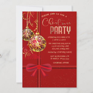 Convite Laço Vermelho Elegante, Bolas de Natal Empresa de