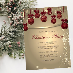 Convite Laço Vermelho Elegante, Festa de Natal da Empresa