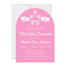 Laço Xadrez Rosa para Primeira Comunhão de Menina