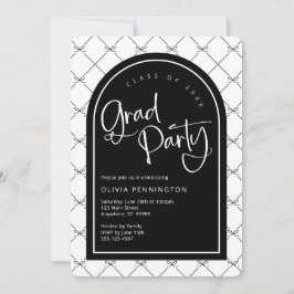 Convite Laços de Menina Preto Branco Padrão Festa de Gradu