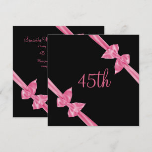 Convite Laços de Seda Rosa Elegantes 45º Aniversário