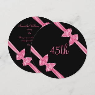 Convite Laços de Seda Rosa Elegantes 45º Aniversário