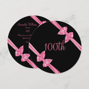 Convite Laços de Seda Rosa Elegantes Aniversário de 100 an