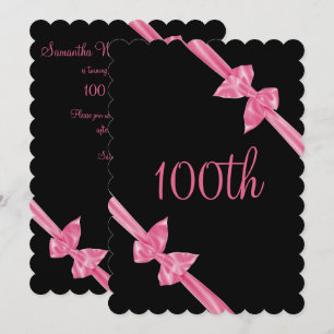 Convite Laços de Seda Rosa Elegantes Aniversário de 100 an