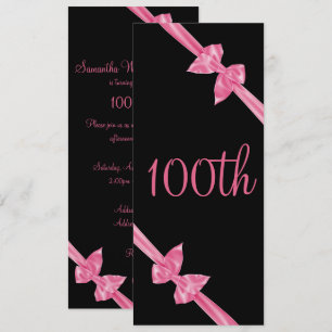 Convite Laços de Seda Rosa Elegantes Aniversário de 100 an