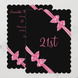 Convite Laços de Seda Rosa Elegantes Aniversário de 21 ano