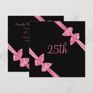 Convite Laços de Seda Rosa Elegantes Aniversário de 25 ano