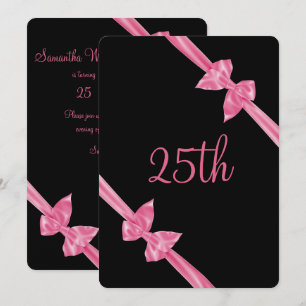 Convite Laços de Seda Rosa Elegantes Aniversário de 25 ano