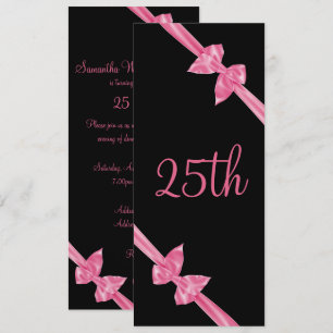Convite Laços de Seda Rosa Elegantes Aniversário de 25 ano