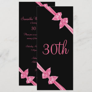 Convite Laços de Seda Rosa Elegantes Aniversário de 30 ano