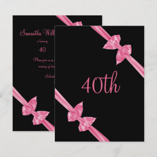 Convite Laços de Seda Rosa Elegantes Aniversário de 40 ano