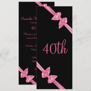 Convite Laços de Seda Rosa Elegantes Aniversário de 40 ano