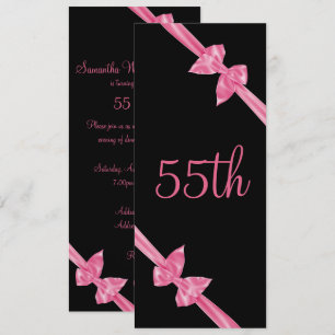 Convite Laços de Seda Rosa Elegantes Aniversário de 55 ano