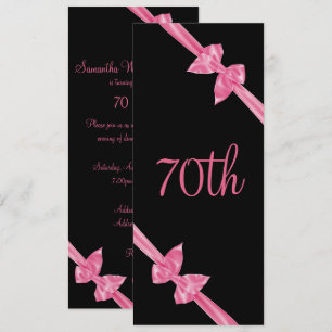 Convite Laços de Seda Rosa Elegantes Aniversário de 70 ano
