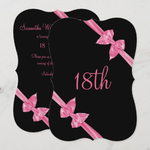 Convite Laços de Seda Rosa Elegantes para 18º Aniversário