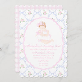 Convite Laços Rosa Dolly e Eu Preppy Grandmillennial