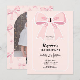 Convite Laços Rosa Fofos Coquette Casa Charme 1º Aniversár