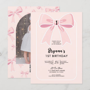 Convite Laços Rosa Fofos Coquette Casa Charme 1º Aniversár