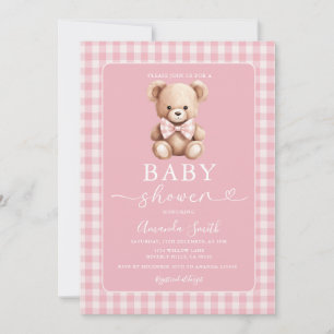 Convite Lacre Fofo Rosa Coquette Urso Menina Chuveiro Xadr