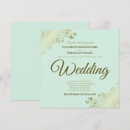 Convite Lacy Dourada no Casamento da Praça Elegante Verde