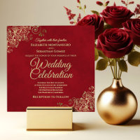Lacy Dourados Frills em Casamento Elegante Vermelh