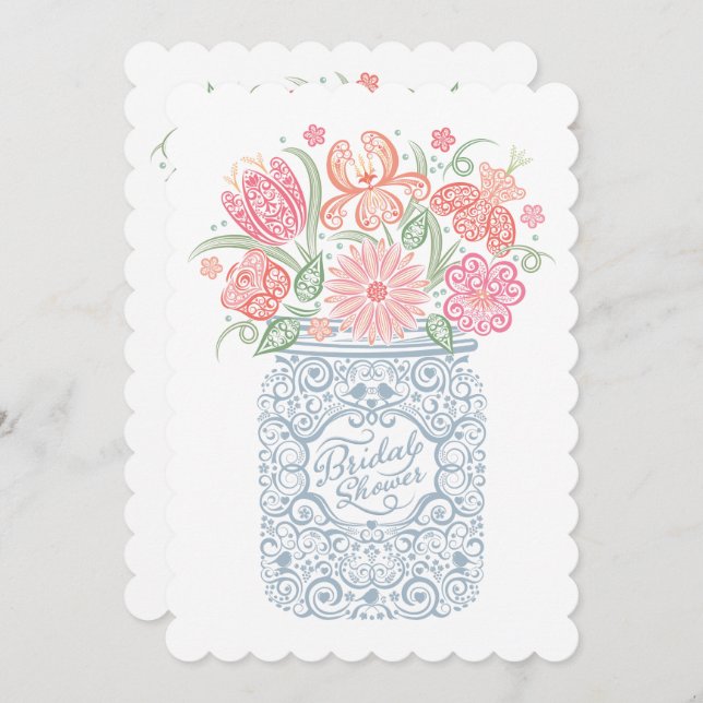 Convite Lacy Mason Jar Chá de panela (Frente/Verso)